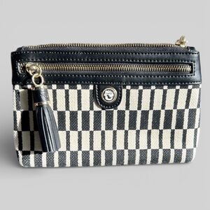 Spartina 449 black white geometric printed small bag clutch travel linen chic